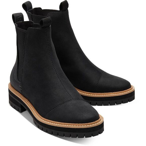 Toms Shoes - Toms Womens Dakota Black Leather Pull On Lug Sole Chelsea Boots Shoes